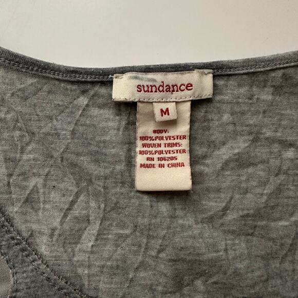 Sundance Scoop Neck Sheer Applique Flutter Sleeve Crinkle Knit Grey Shirt M - Picture 3 of 7